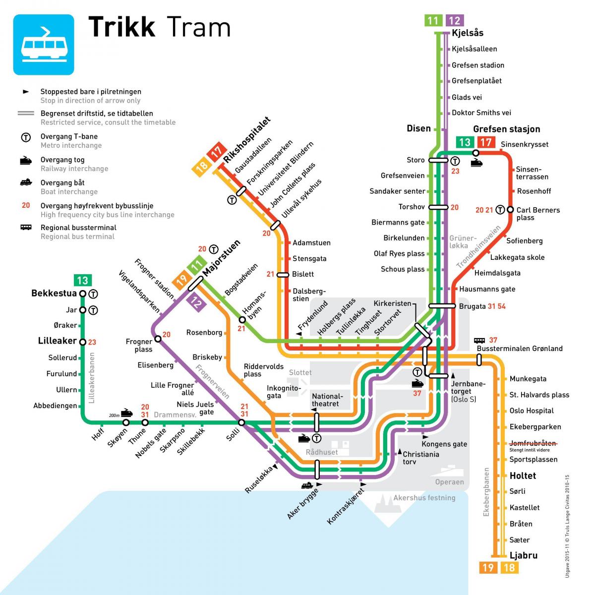 Oslo tram stations kaart
